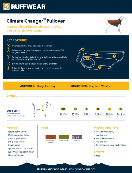 Ruffwear Climate Changer Pullover Blossom Gr. XXS Ruffwear Climate Changer Pullover Blossom Gr. XXS